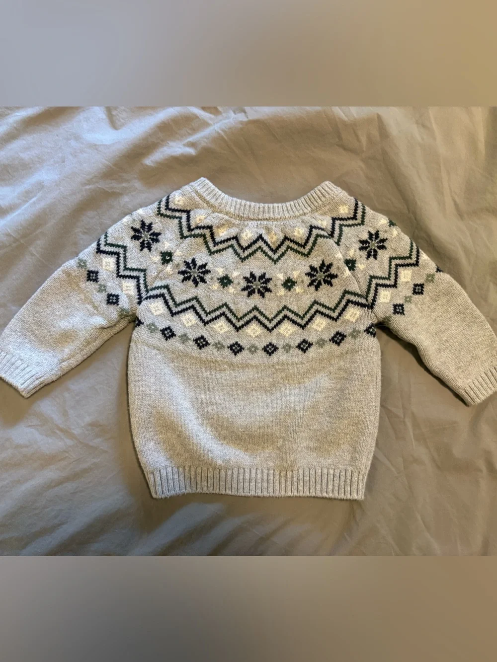 Carter's Light Gray Crewneck Winter Sweater with Navy & Cream Accents